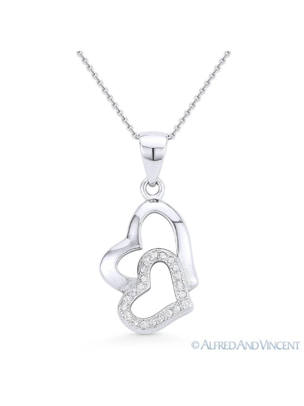 Heart CZ Crystal Love Charm Pendant & Necklace in 925 Sterling Silver w/ Rhodium